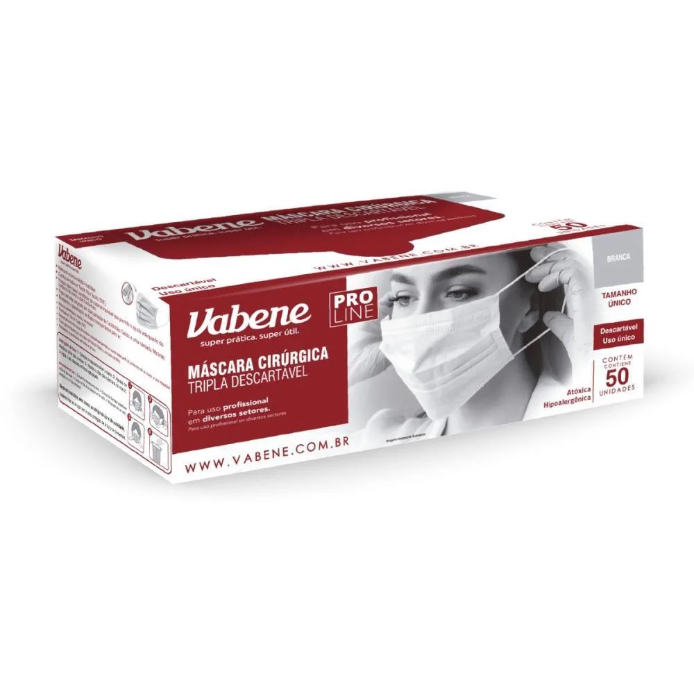 MASCARA DESCARTAVEL TRIPLA BRANCA VABENE (CX.C/50) - imagem 3