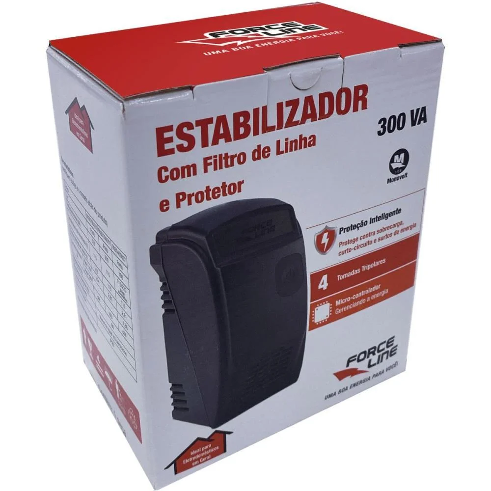 ESTABILIZADOR ETERNITY 300VA BIV. SAIDA 115V FORCE LINE (UNIDADE) - imagem 3