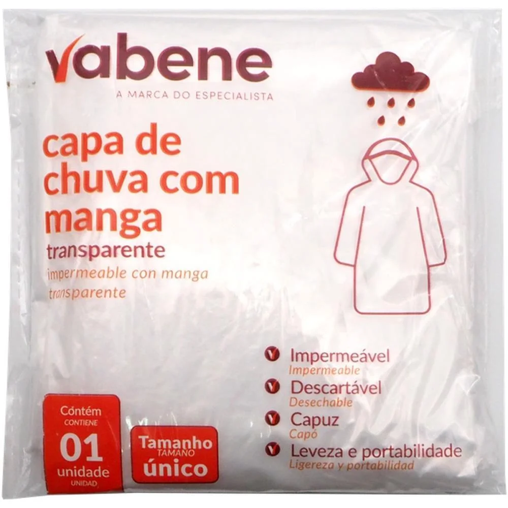 CAPA DE CHUVA 120X70CM PLASTICA TRANSPARENTE VABENE (UNIDADE) - imagem 3