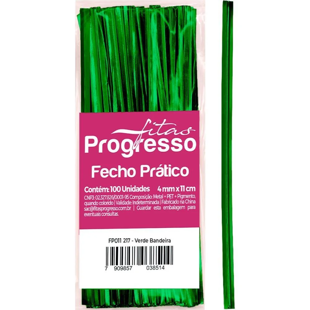 FECHO METALICO VERDE BANDEIRA 4MMX11CM. FITAS PROGRESSO (PCT.C/100) - imagem 2