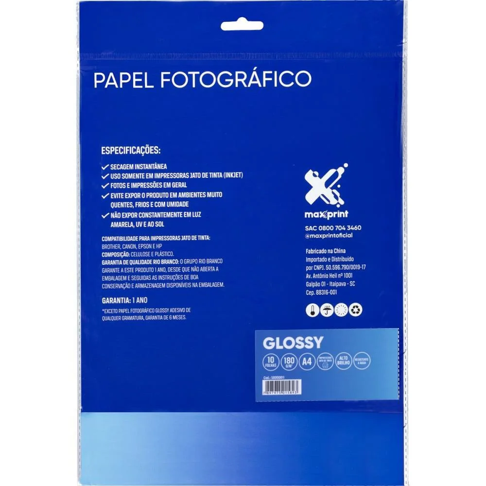 PAPEL FOTOGRAFICO INKJET A4 GLOSSY 180G MAXPRINT (PCT.C/10) - imagem 4