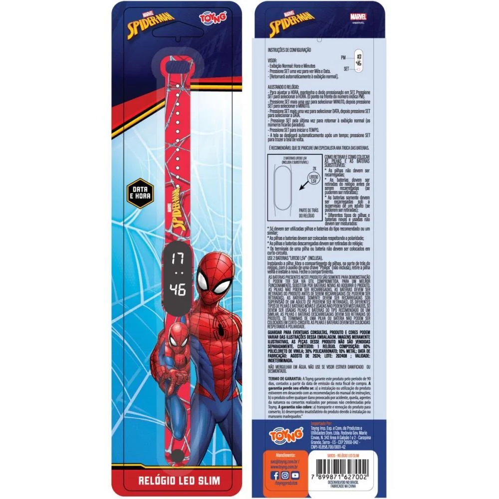 RELOGIO INFANTIL SPIDER-MAN SLIM LED DATA/HORA TOYNG (UNIDADE) - imagem 3