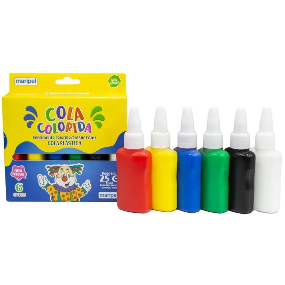 Cola Colorida 06 Cores Sortidas 25G Maripel (Estojo) - imagem 3