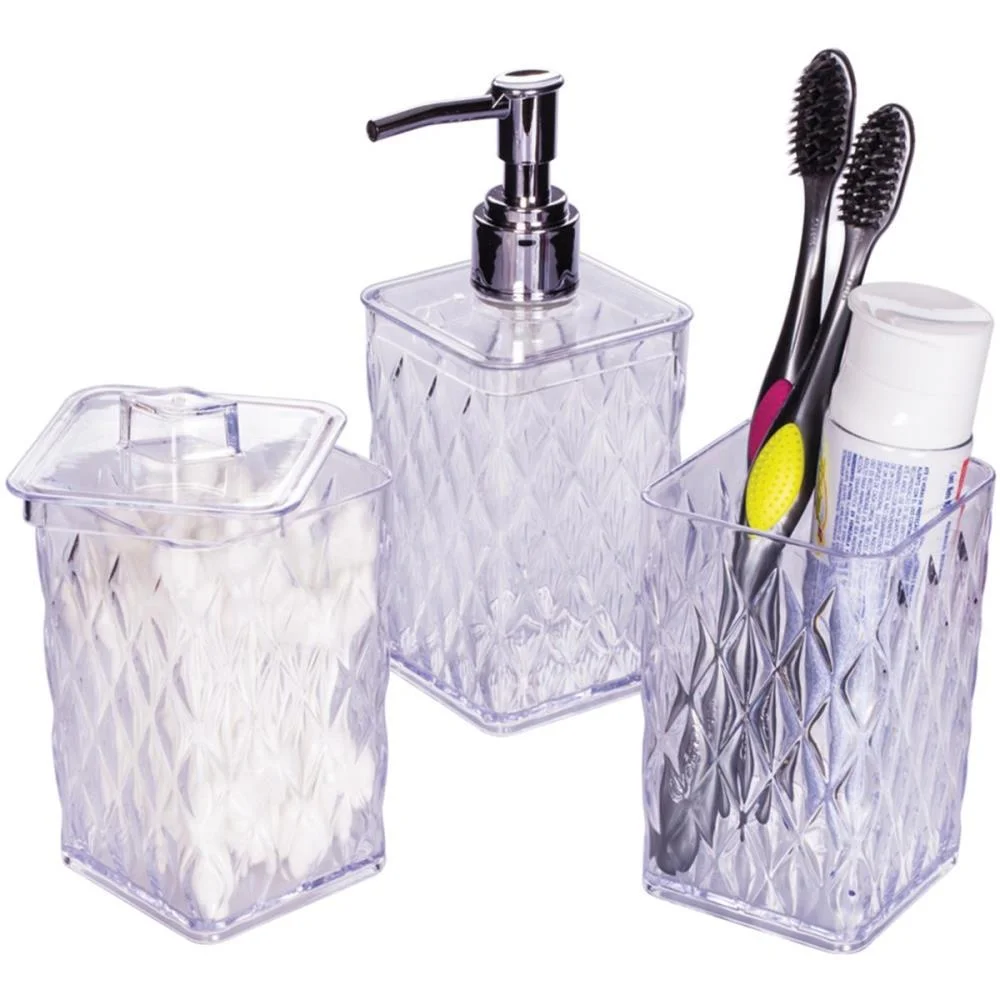 UTENSILIOS PARA BANHEIRO KIT BANHO GLAMOUR 3PCS CRISTAL PLASUTIL (KIT) - imagem 4