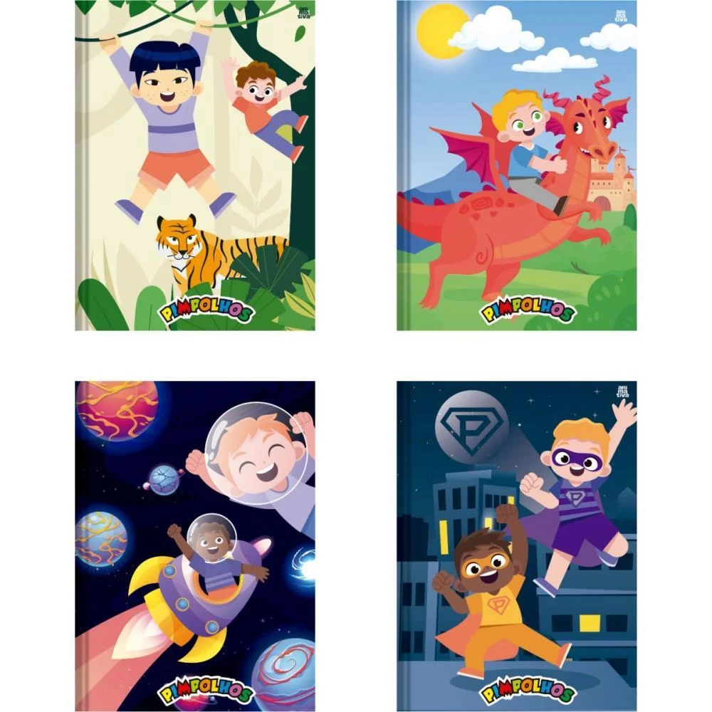 CADERNO BROCHURA 1/4 CAPA DURA PIMPOLHOS MASCULINO 96F ANIMATIVA (PCT.C/05) - imagem 3