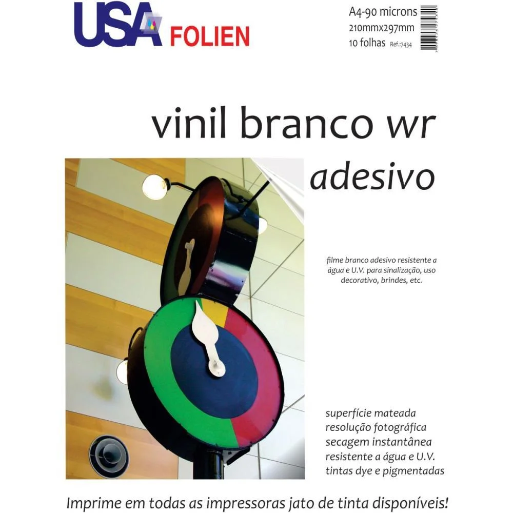 PAPEL FOTOGRAFICO INKJET A4 VINIL BRANCO ADESIVO 90G USA FOLIEN (PCT.C/10) - imagem 2