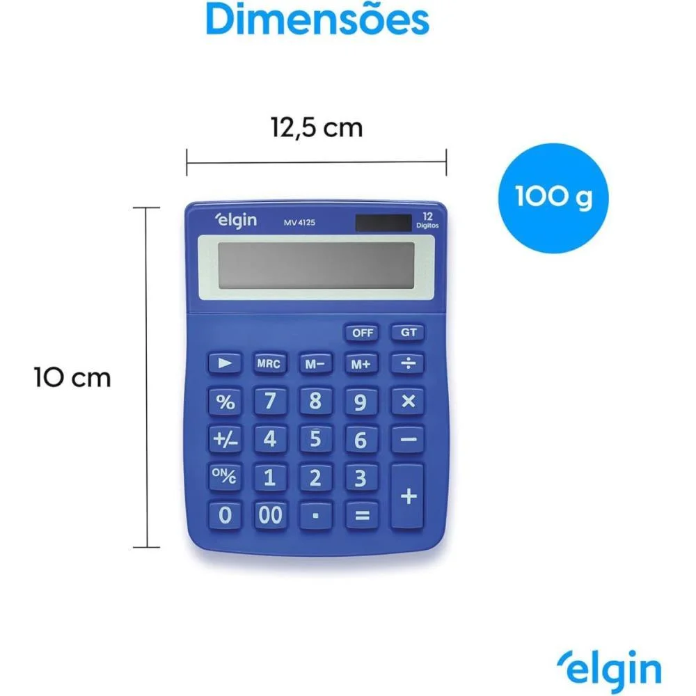 CALCULADORA DE MESA 12 DIGITOS MV4125 AZUL ELGIN (UNIDADE) - imagem 9