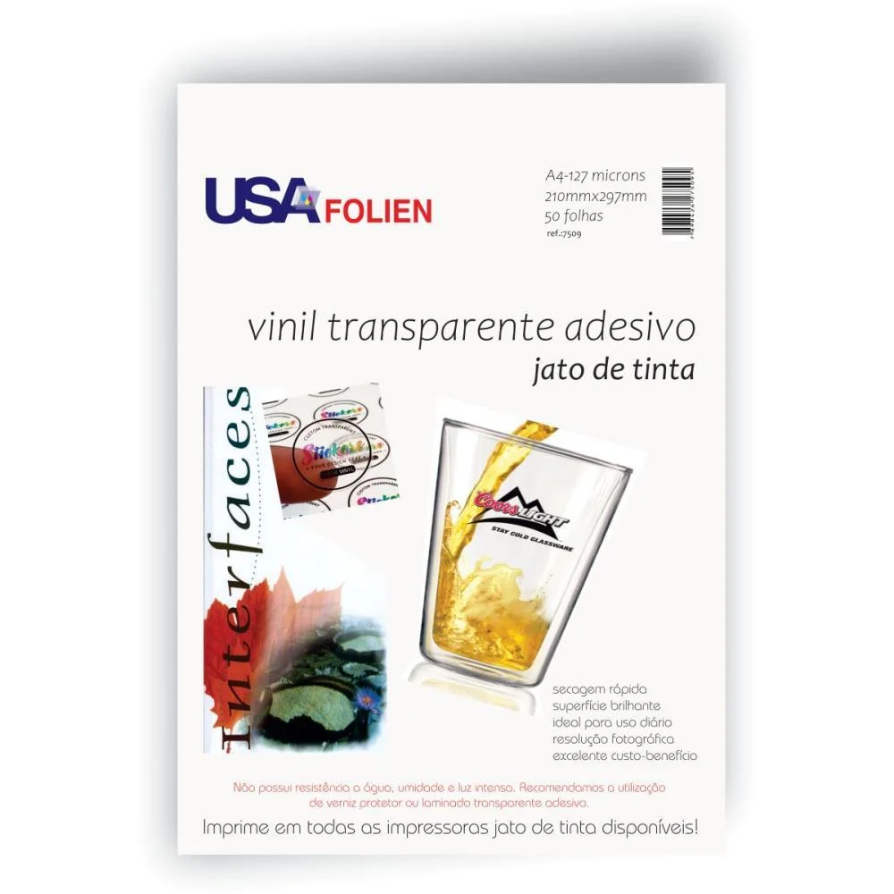 PAPEL FOTOGRAFICO INKJET A4 VINIL ADESIVO TRANSPARENTE USA FOLIEN (PCT.C/50) - imagem 2