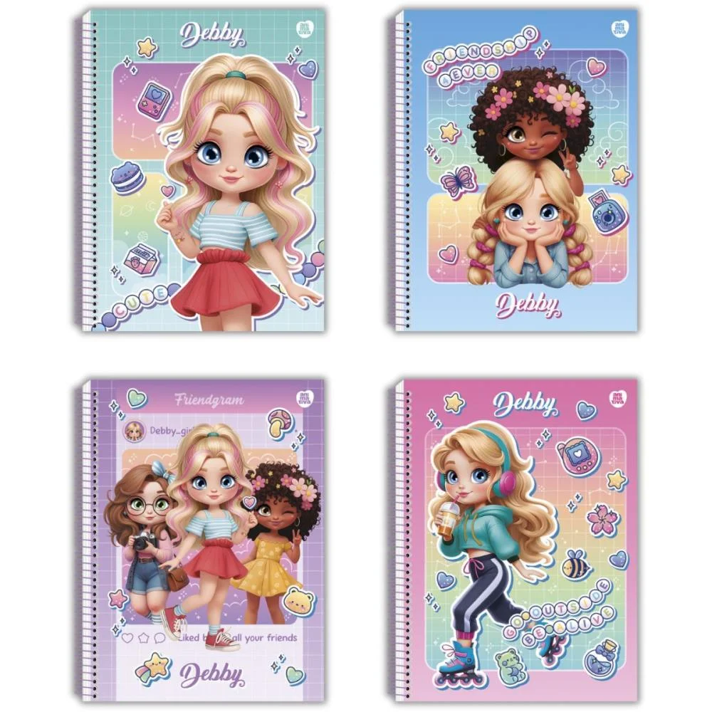 CADERNO ESPIRAL 1/4 CAPA DURA DEBBY 80F ANIMATIVA (PCT.C/10) - imagem 2