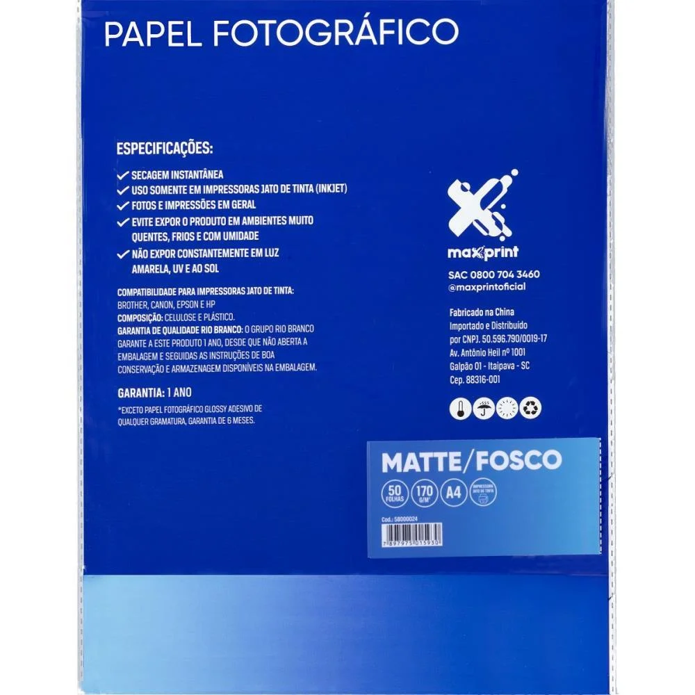 PAPEL FOTOGRAFICO INKJET A4 MATTE 170G MAXPRINT (PCT.C/50) - imagem 2