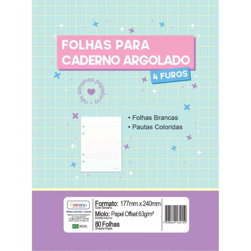 REFIL PARA CADERNO ARGOLADO PAUTAS COLOR.63G. 80F CADERSIL (UNIDADE) - imagem 4