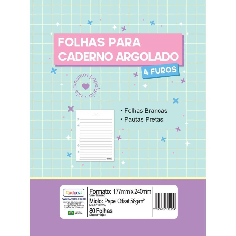 REFIL PARA CADERNO ARGOLADO PAUTAS PRETA 56G. 80F CADERSIL (UNIDADE) - imagem 2