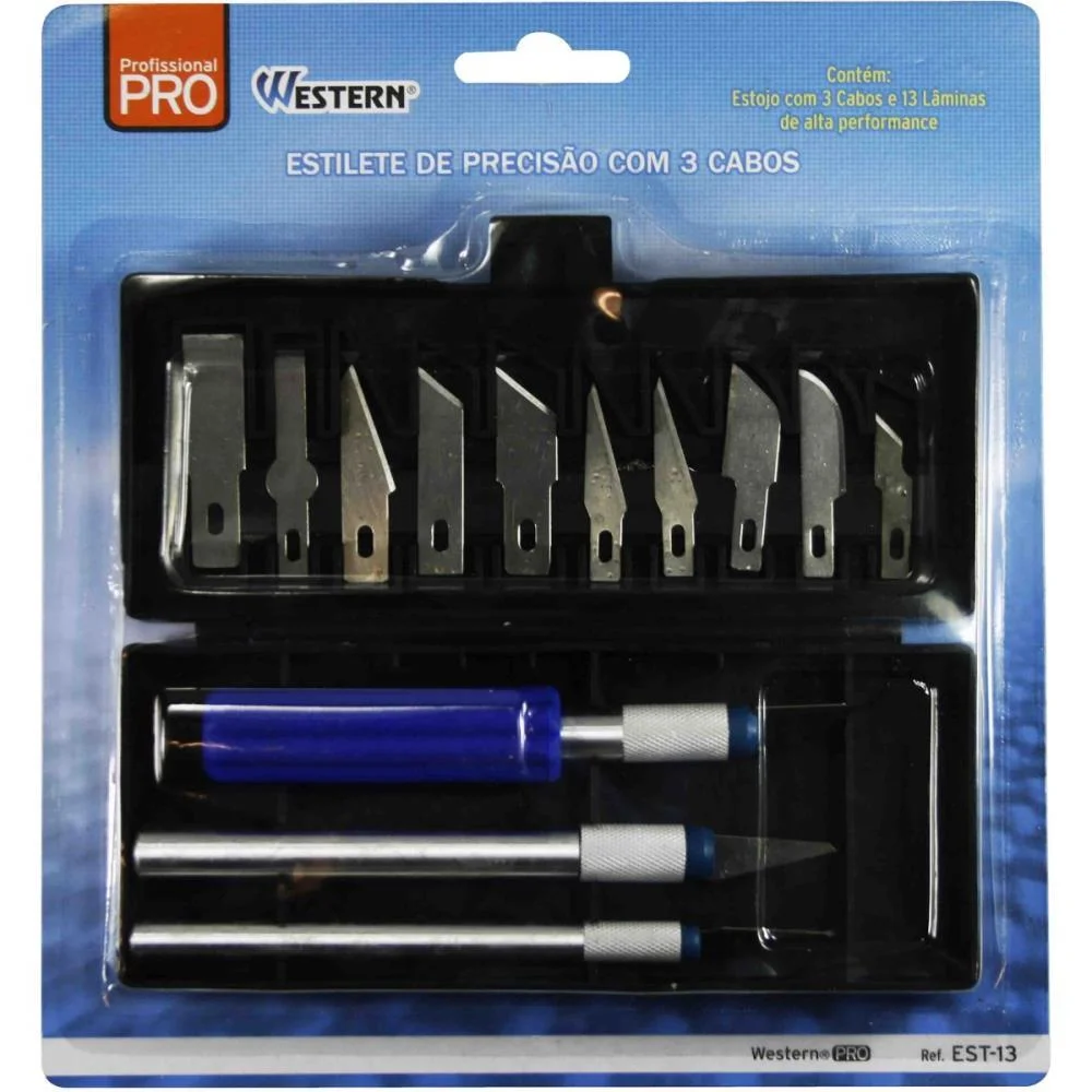 ESTILETE ESPECIAL KIT PRECISAO 3CABOS 13LAMINAS WESTERN (ESTOJO) - imagem 3