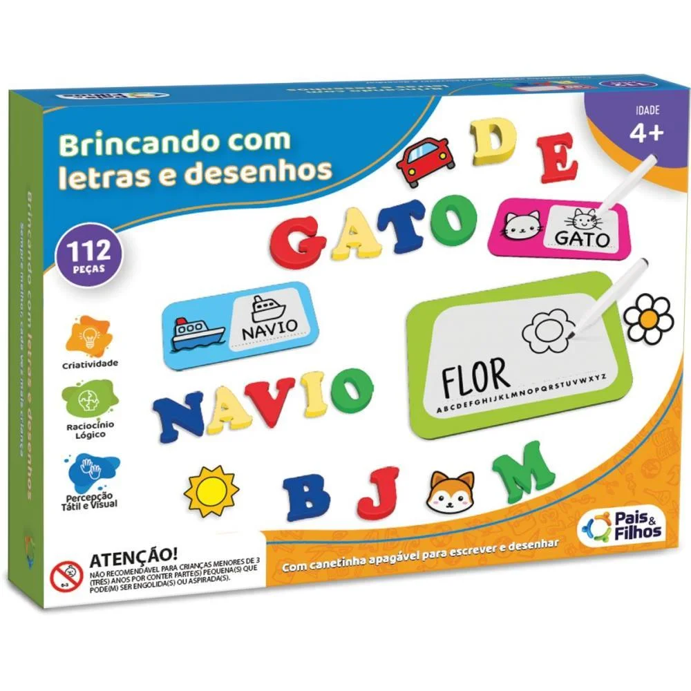 BRINQUEDO EDUCATIVO BRINCANDO C/LETRAS E DESENHOS PAIS E FILHOS (UNIDADE) - imagem 2