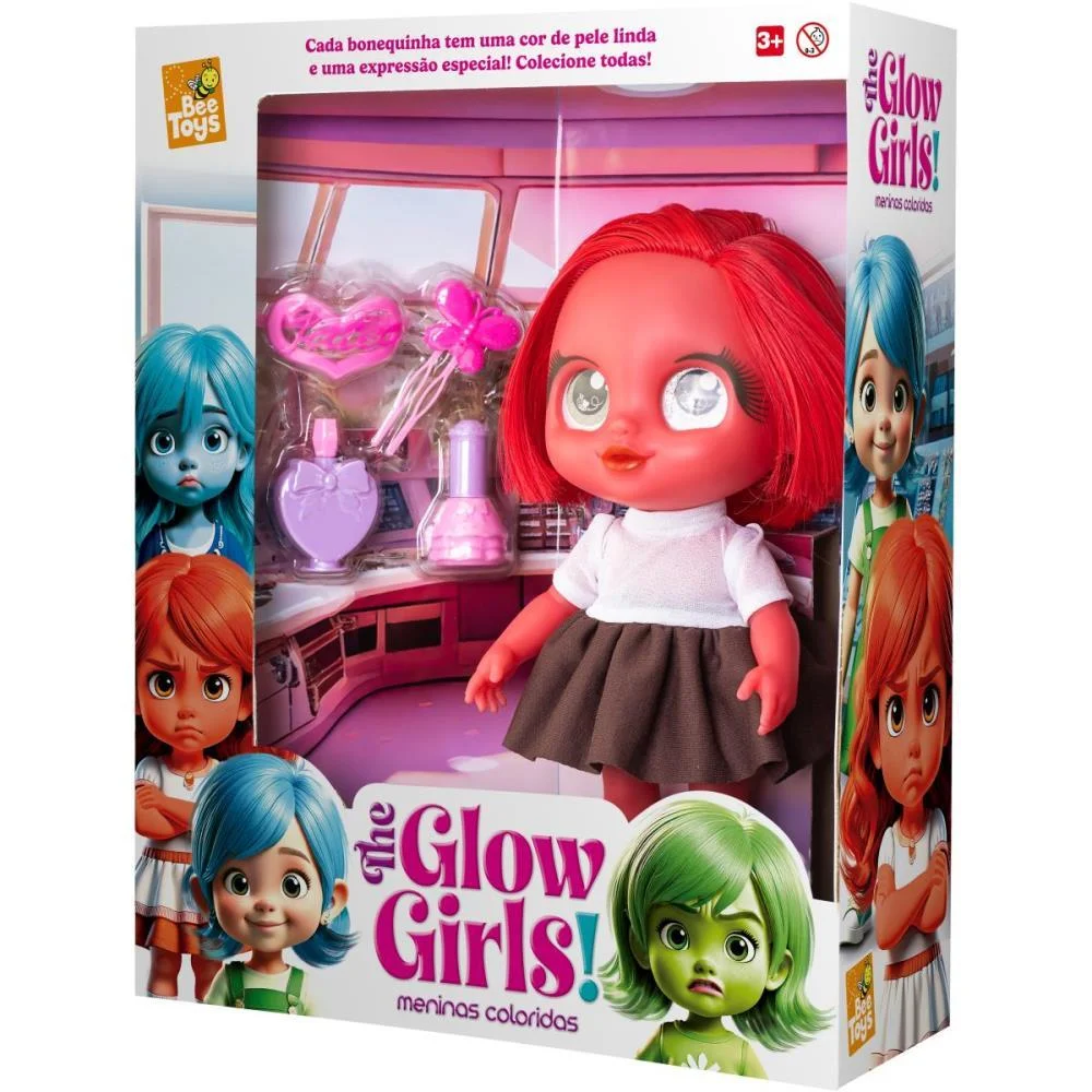 BONECA GLOW GIRLS VERMELHA RUBY BEE TOYS (UNIDADE) - imagem 6