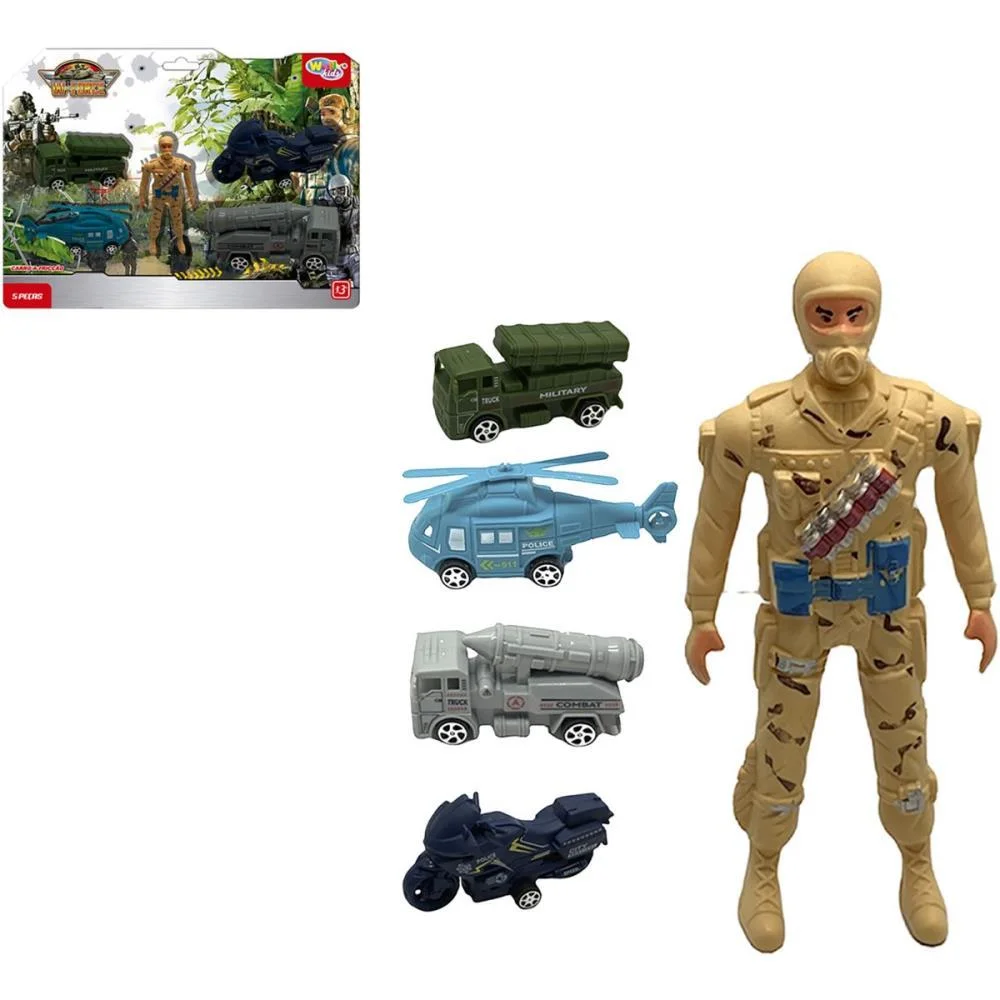 BONECO E PERSONAGEM MILITAR C/CARROS A FRICCAO 5PC WELLMIX (BLISTER) - imagem 3