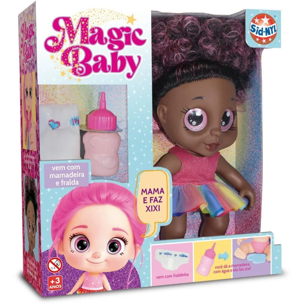 BONECA COM MECANISMO MAGIC BABY NEGRA FAZ XIXI C/MA SID-NYL (UNIDADE) - imagem 4