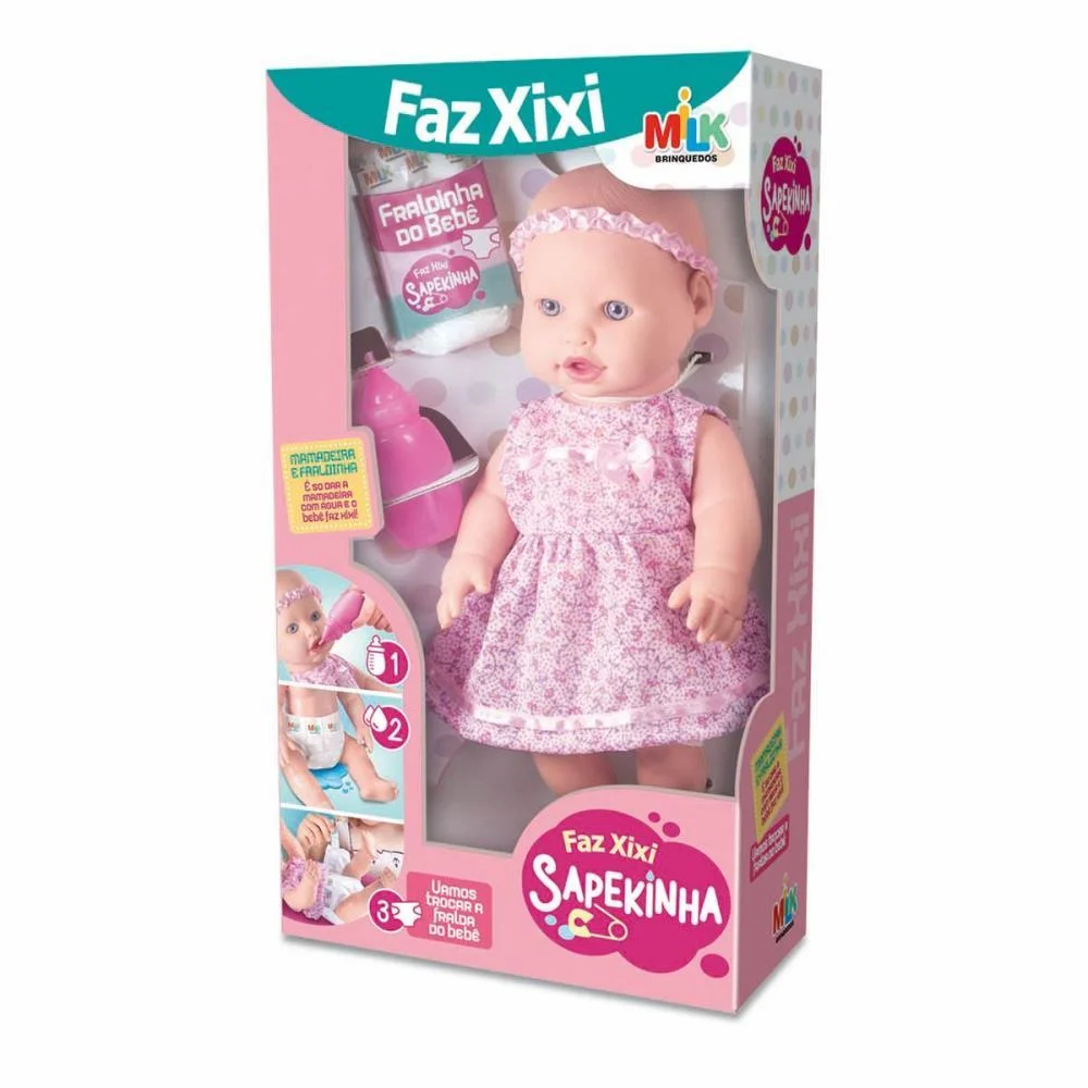 BONECA COM MECANISMO SAPEKINHA FAZ XIXI 34CM. MILK (UNIDADE) - imagem 3
