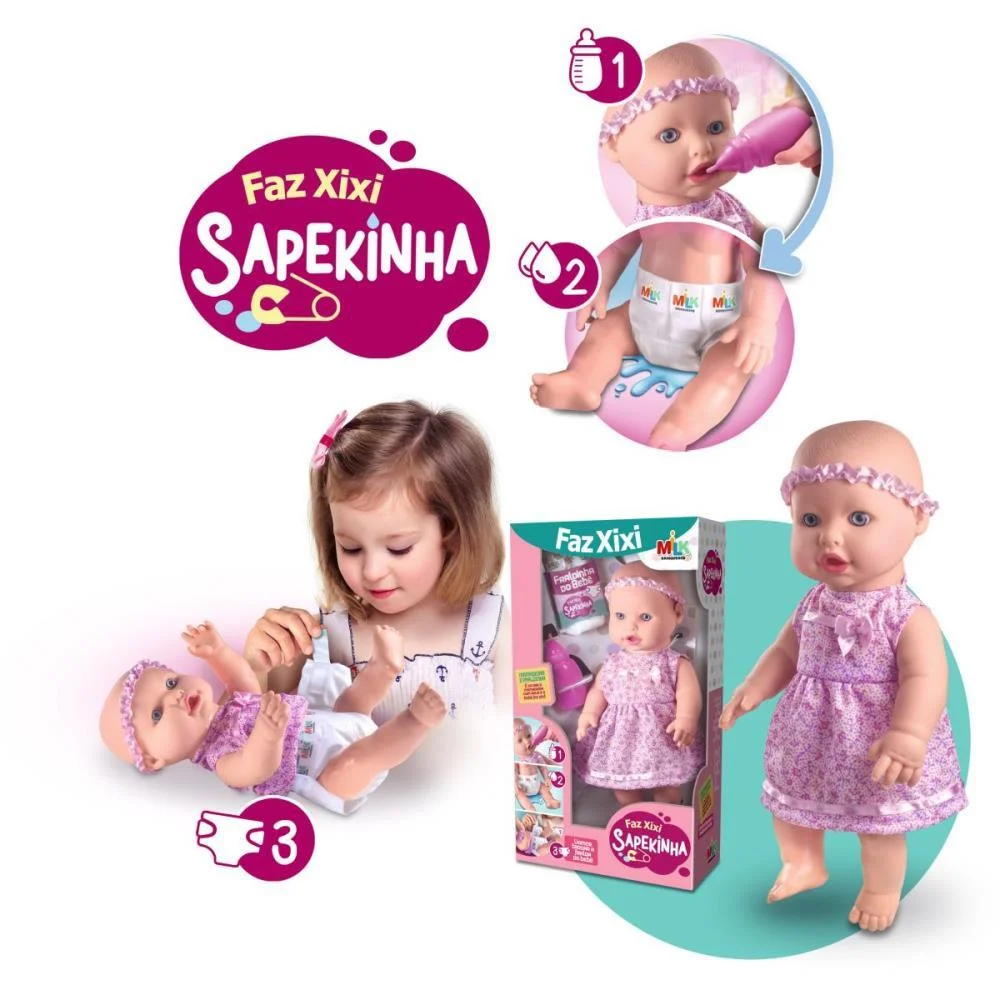 BONECA COM MECANISMO SAPEKINHA FAZ XIXI 34CM. MILK (UNIDADE) - imagem 4