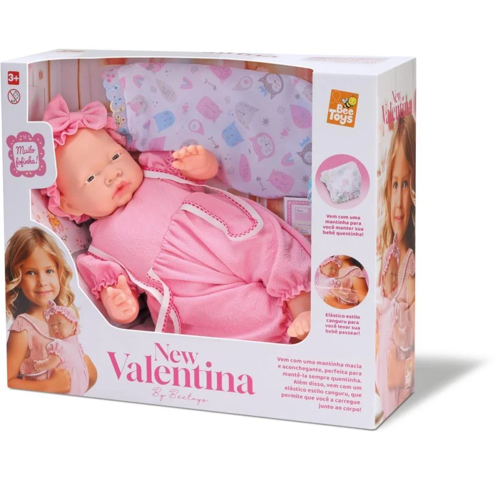 BONECA COM MECANISMO NEW VALENTINA 37CM C/MANTINHA BEE TOYS (UNIDADE) - imagem 3
