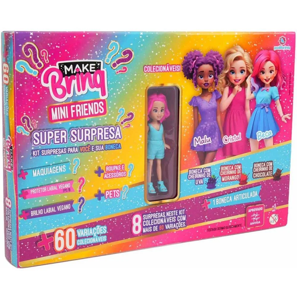 MAQUIAGEM E BELEZA INFANTIL MAKE BRINQ BONECA+8 SURPRESAS POLIBRINQ (KIT) - imagem 3