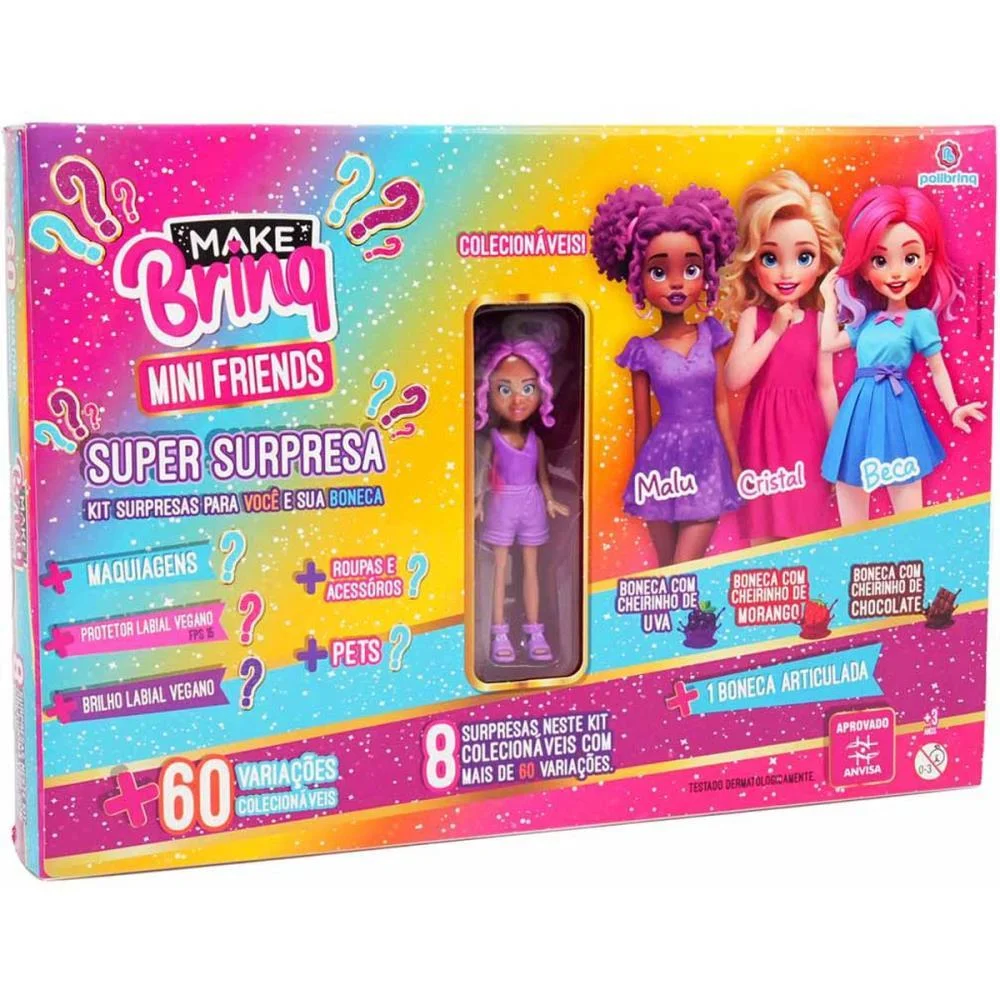 MAQUIAGEM E BELEZA INFANTIL MAKE BRINQ BONECA+8 SURPRESAS POLIBRINQ (KIT) - imagem 6