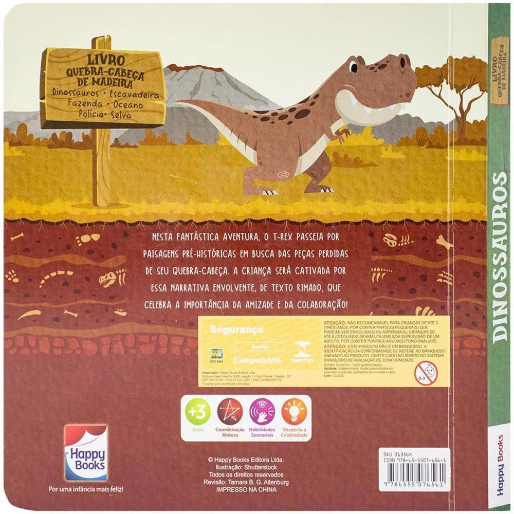 LIVRO QUEBRA-CABECA MADEIRA DINOSSAURO 20,5X20,5CM TODOLIVRO (UNIDADE) - imagem 4