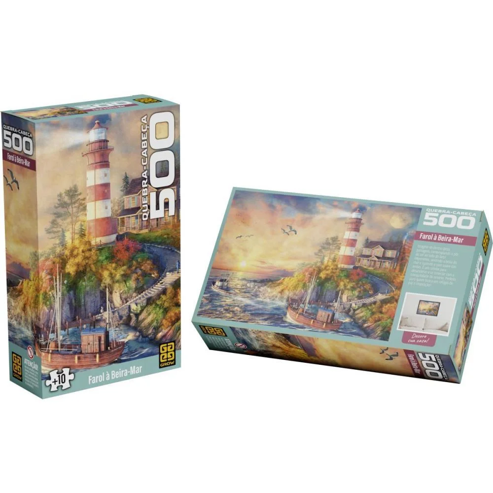 QUEBRA-CABECA CARTONADO FAROL A BEIRA MAR 500 PECAS GROW (UNIDADE) - imagem 3
