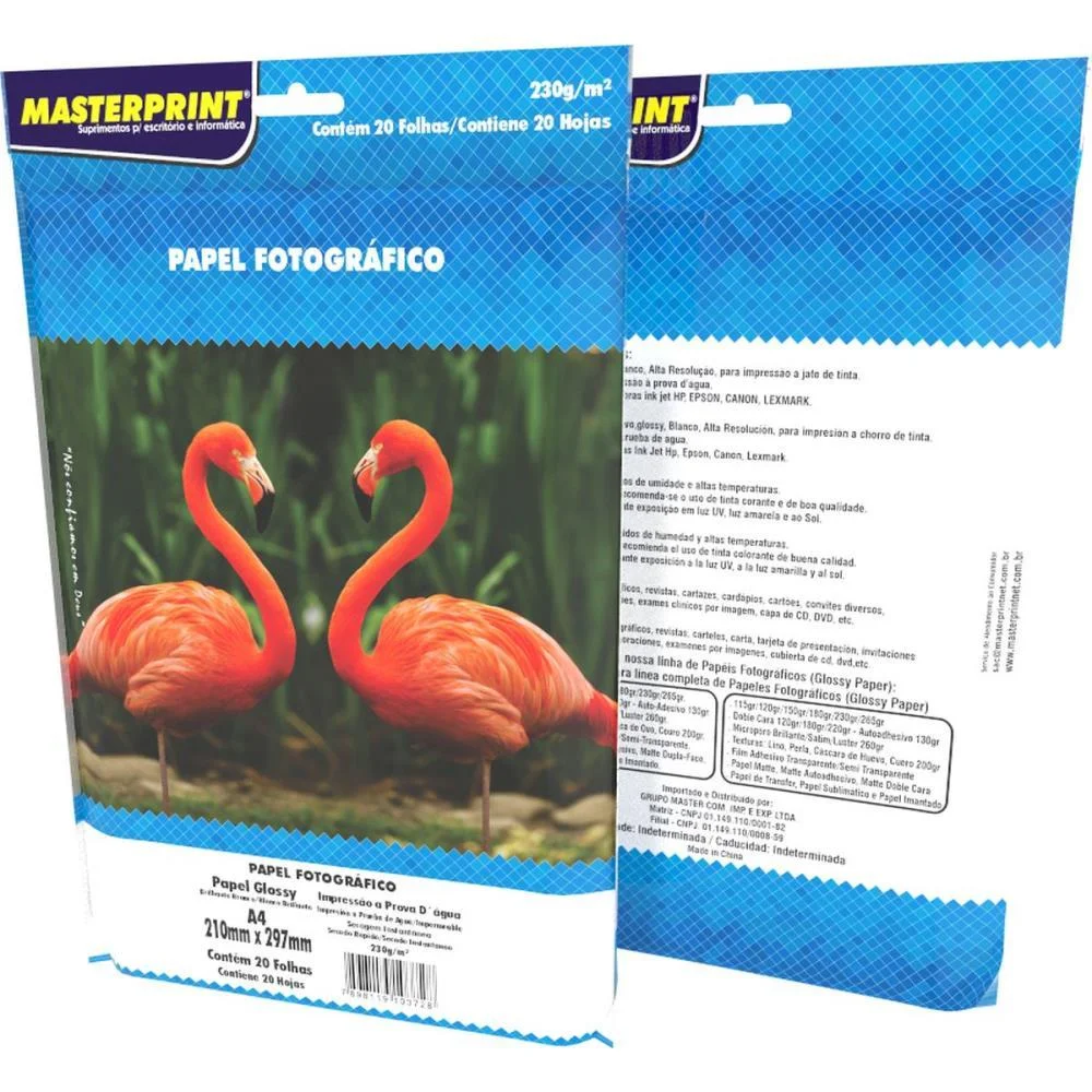 PAPEL FOTOGRAFICO INKJET A4 GLOSSY 230G MASTERPRINT (PCT.C/20) - imagem 2
