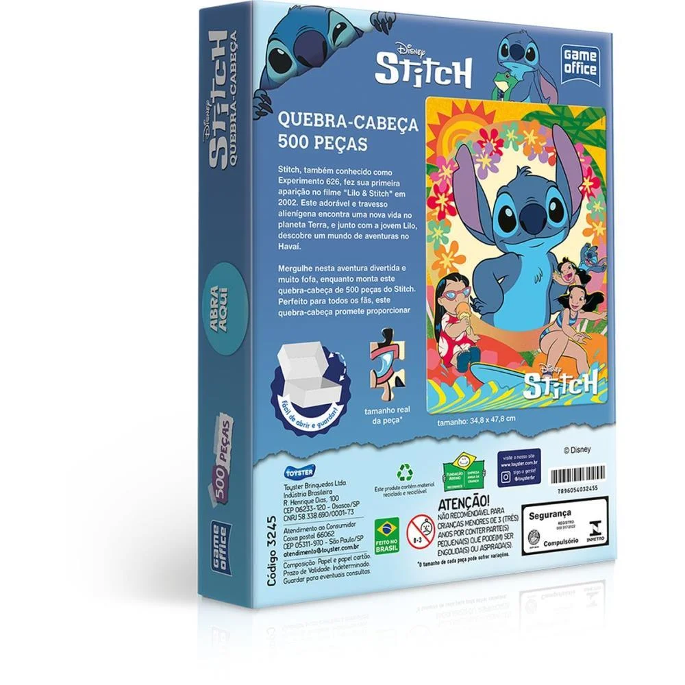QUEBRA-CABECA CARTONADO STITCH 500 PECAS TOYSTER (UNIDADE) - imagem 5