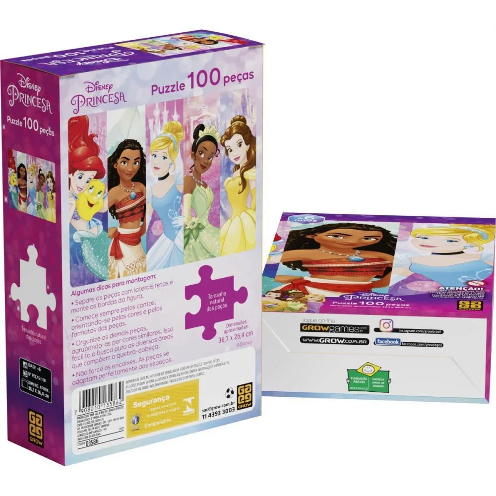 QUEBRA-CABECA CARTONADO PRINCESAS 100 PECAS GROW (UNIDADE) - imagem 5