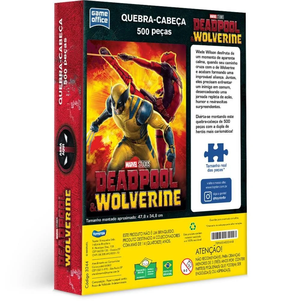 QUEBRA-CABECA CARTONADO DEADPOOL WOLVERINE 500 PECAS TOYSTER (UNIDADE) - imagem 5