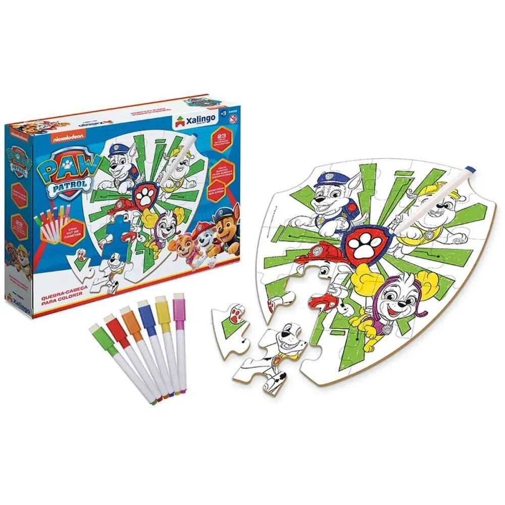QUEBRA-CABECA CARTONADO PATRULHA CANINA 23PC P/COLORIR XALINGO (UNIDADE) - imagem 2