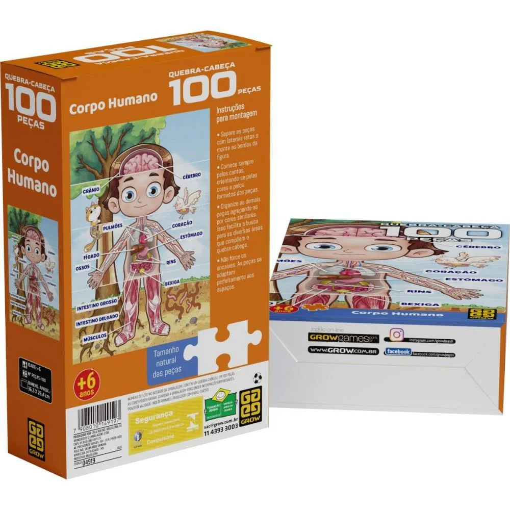 QUEBRA-CABECA CARTONADO CORPO HUMANO 100 PECAS GROW (UNIDADE) - imagem 3
