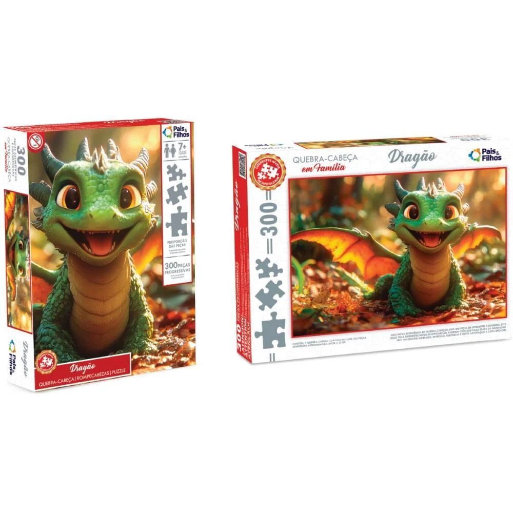 QUEBRA-CABECA CARTONADO DRAGAO 300 PECAS PAIS E FILHOS (UNIDADE) - imagem 3