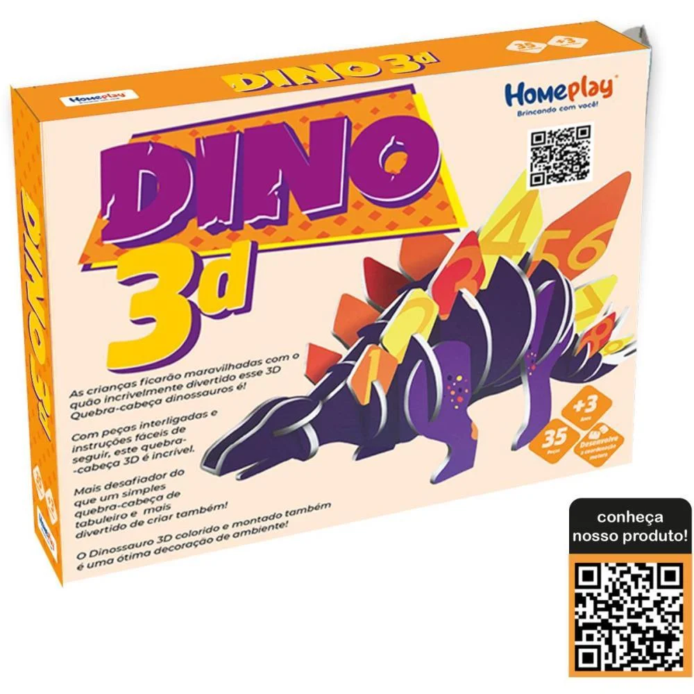 QUEBRA-CABECA CARTONADO 3D DINO 35 PECAS 44X24,5CM HOMEPLAY (UNIDADE) - imagem 4
