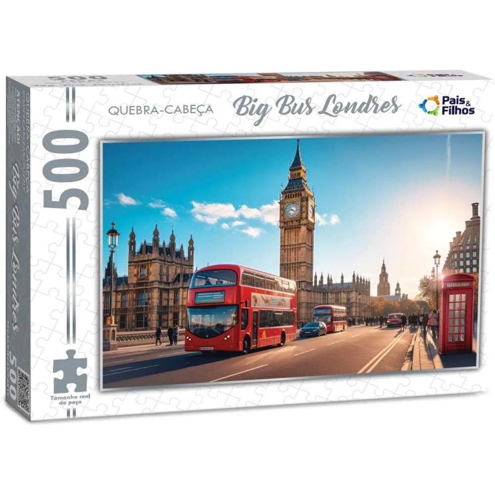 QUEBRA-CABECA CARTONADO BIG BUS LONDRES 500 PECAS PAIS E FILHOS (UNIDADE) - imagem 3
