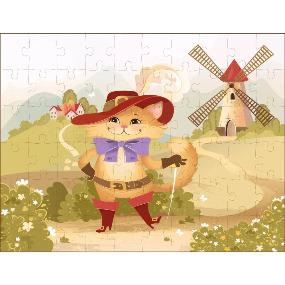 QUEBRA-CABECA MADEIRA GATO DE BOTAS 60 PECAS AQUARELA BRINQUEDOS (UNIDADE) - imagem 3