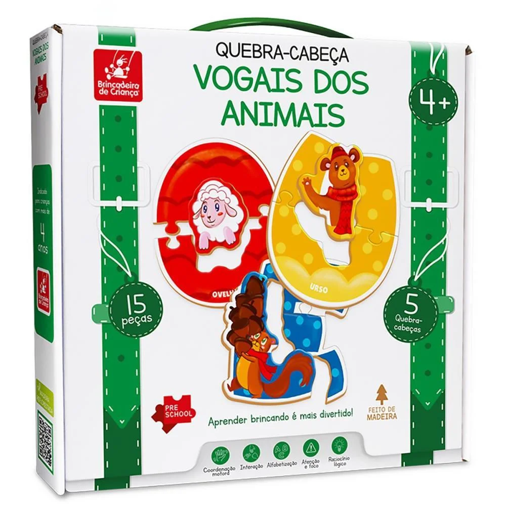 QUEBRA-CABECA MADEIRA VOGAIS DOS ANIMAIS 15PCS BRINC. DE CRIANCA (UNIDADE) - imagem 4