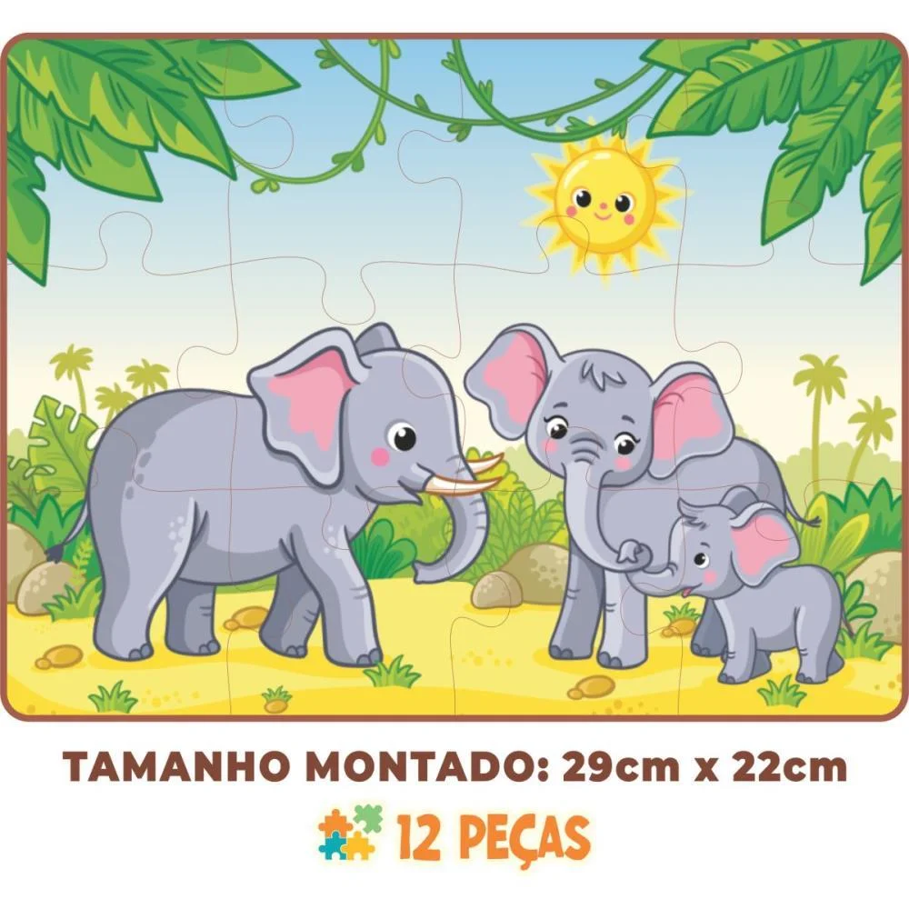QUEBRA-CABECA MADEIRA VIDA EM FAMILIA ELEFANTE 12PCS AQUARELA BRINQUEDOS (UNIDADE) - imagem 4
