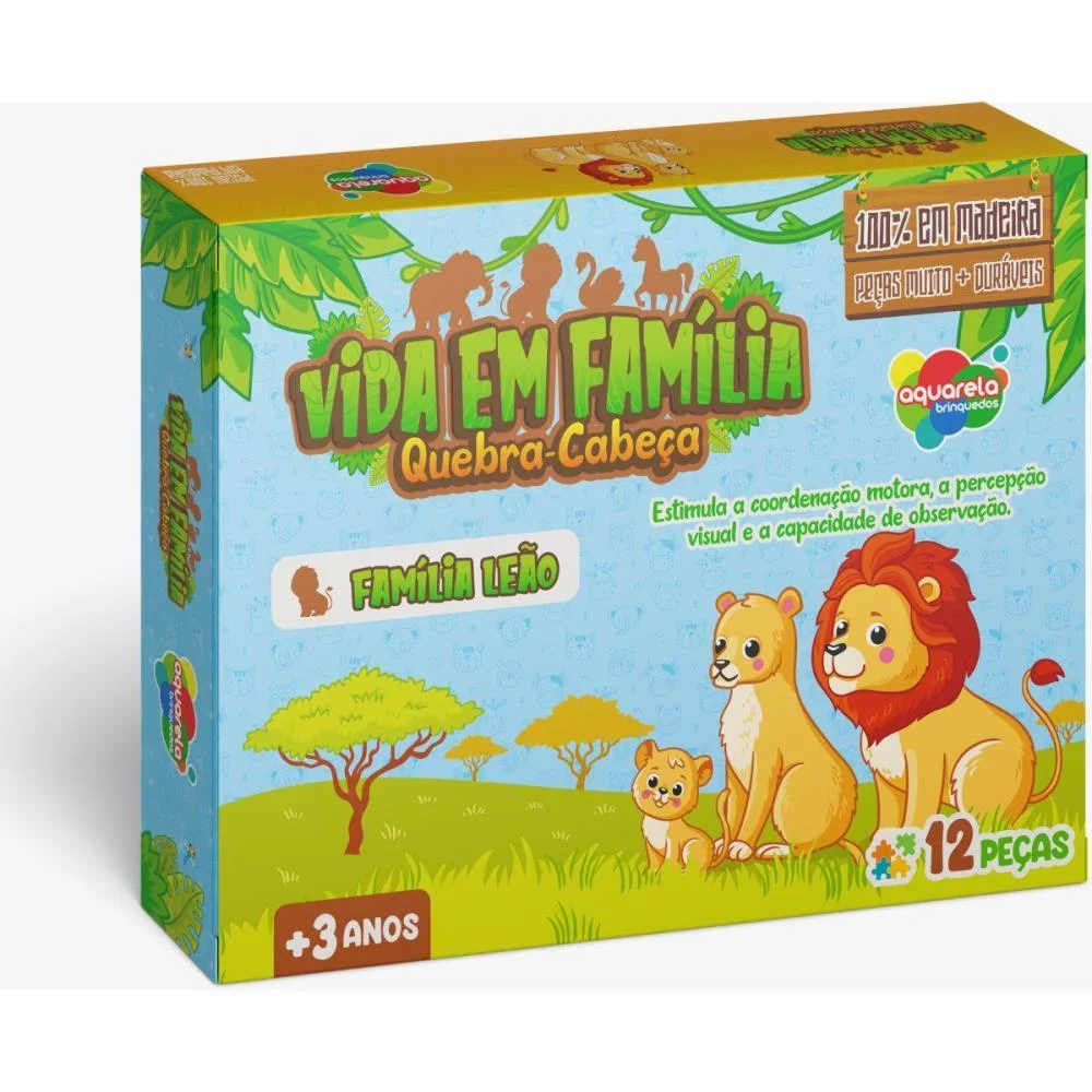 QUEBRA-CABECA MADEIRA VIDA EM FAMILIA LEAO 12PCS AQUARELA BRINQUEDOS (UNIDADE) - imagem 2