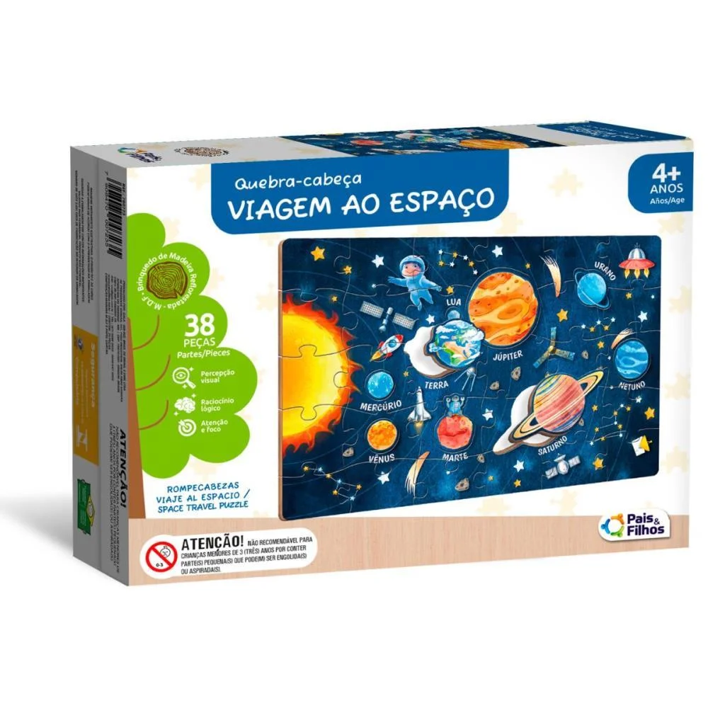 QUEBRA-CABECA MADEIRA VIAGEM AO ESPACO 38 PECAS PAIS E FILHOS (UNIDADE) - imagem 2