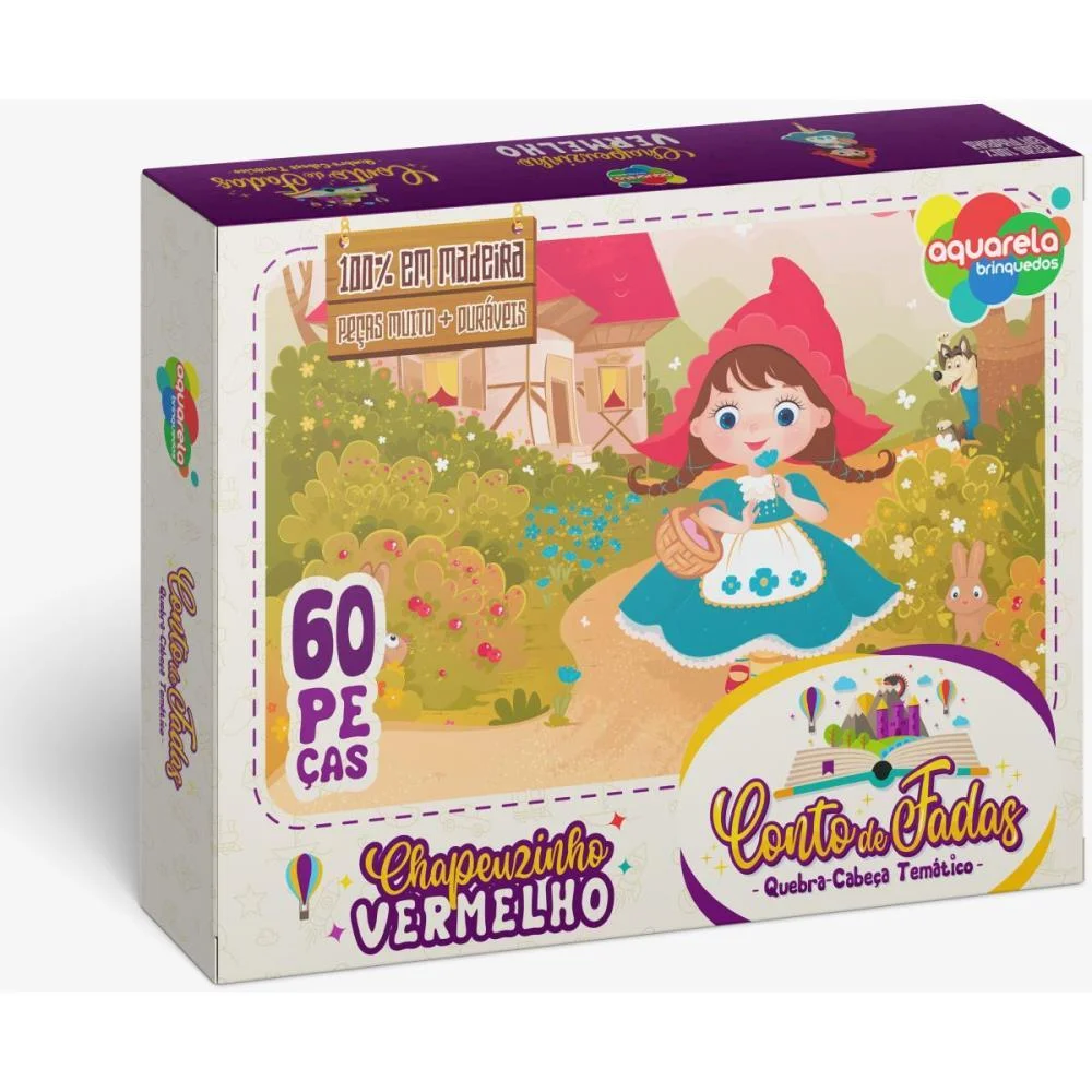 QUEBRA-CABECA MADEIRA CHAPEUZINHO VERMELHO 60 PECAS AQUARELA BRINQUEDOS (UNIDADE) - imagem 2