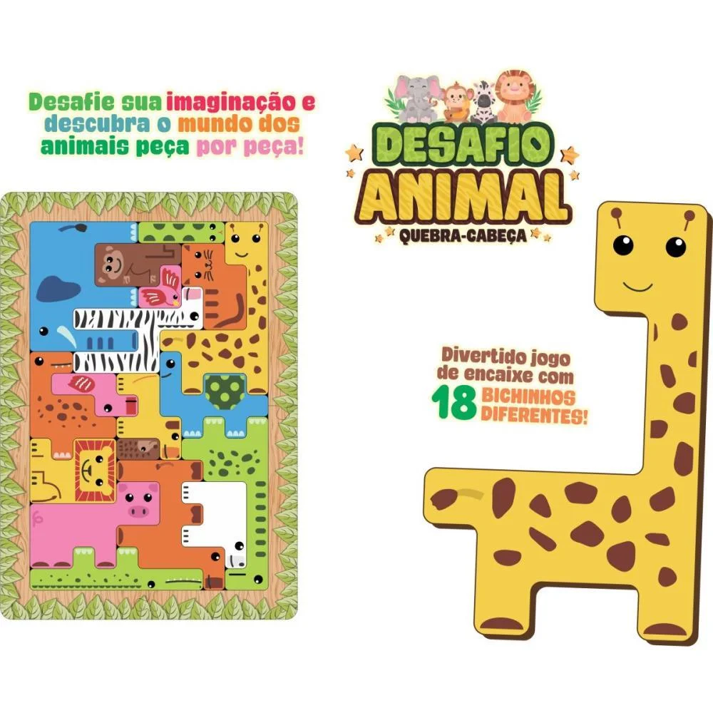 QUEBRA-CABECA MADEIRA DESAFIO ANIMAL 22 PECAS AQUARELA BRINQUEDOS (UNIDADE) - imagem 4