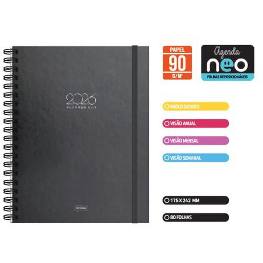 AGENDA/PLANNER 2026 NEO PRETO ESP CD 80F 175X242MM JANDAIA (UNIDADE) - imagem 2