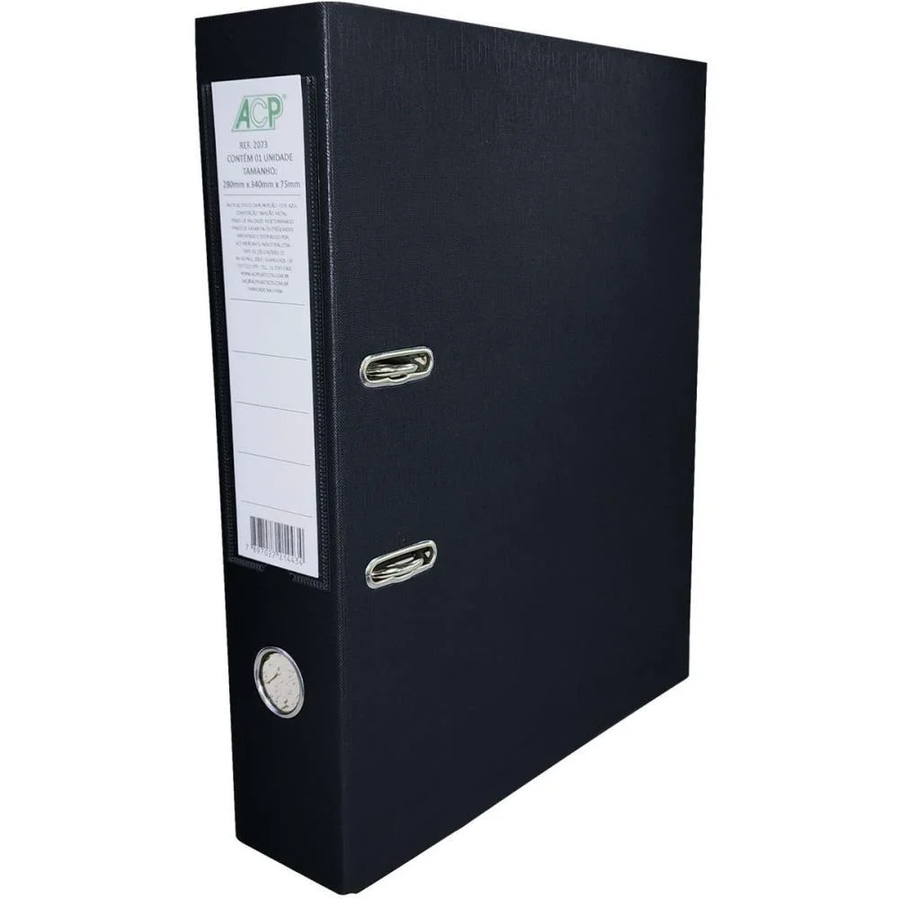 PASTA REGISTRADORA OFICIO LARGA PRETA 75MM ACP (UNIDADE) - imagem 2