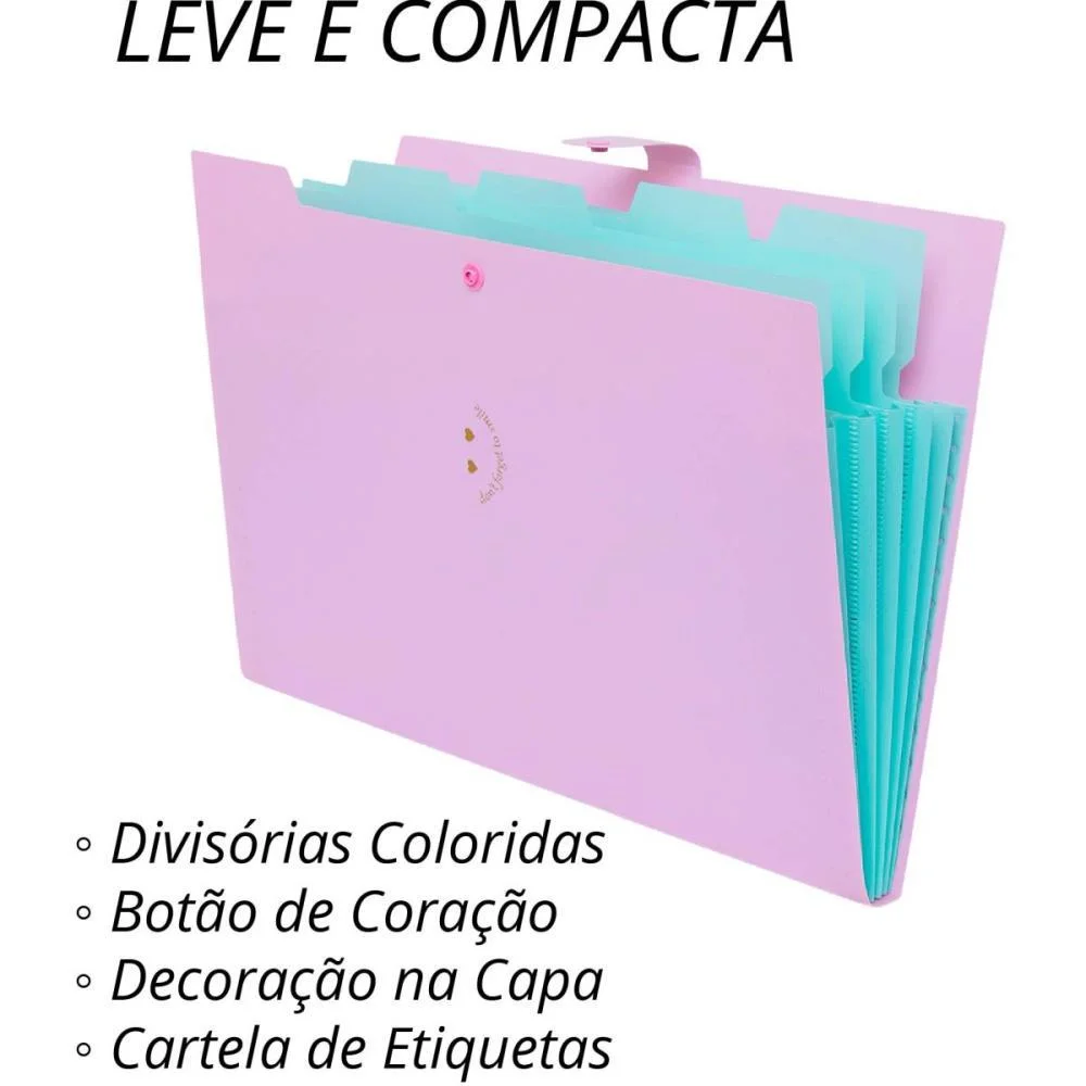 PASTA SANFONADA PLASTICA A4 5 DIVISOES ROSA PASTEL POLIBRAS (UNIDADE) - imagem 4