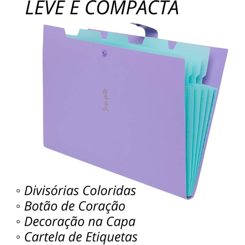 PASTA SANFONADA PLASTICA A4 5 DIVISOES LILAS PASTEL POLIBRAS (UNIDADE) - imagem 4