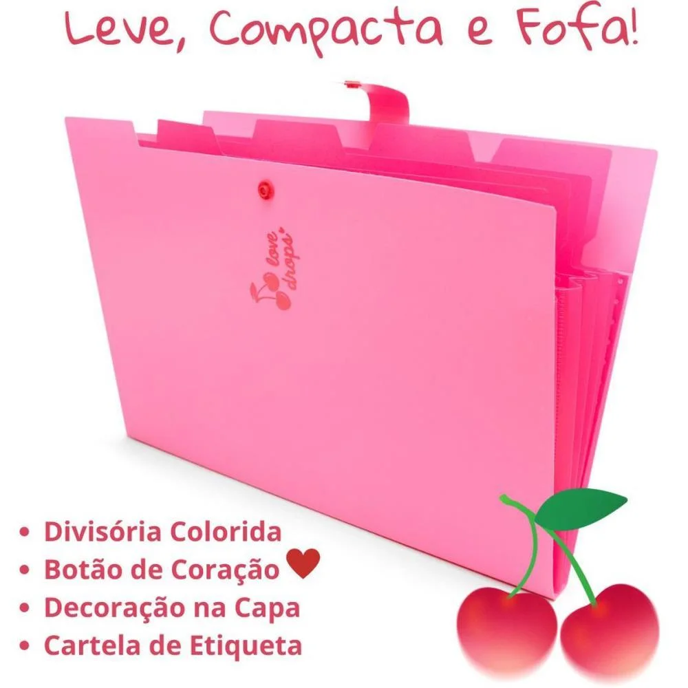 PASTA SANFONADA PLASTICA A4 5 DIVISOES CEREJA POLIBRAS (UNIDADE) - imagem 4