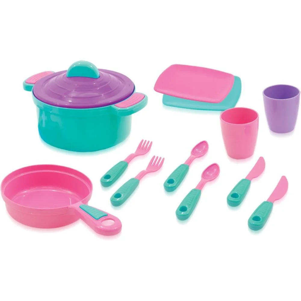 BRINCANDO DE CASINHA PANELAS E TALHERES ROSA 13PCS MARAL (UNIDADE) - imagem 3